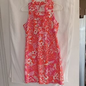 Lilly Pulitzer Vibrant Pink Orange Cream Floral Dress Kids Size 16